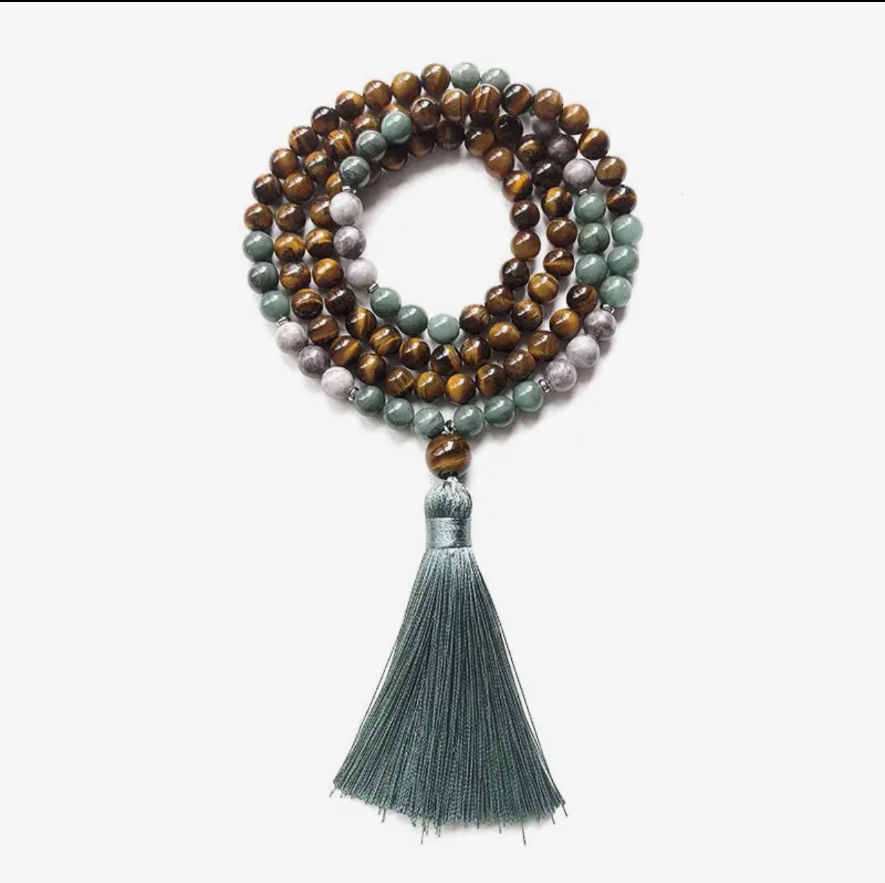 Mala - Natural Tiger Eye and Green Jade - Image 2
